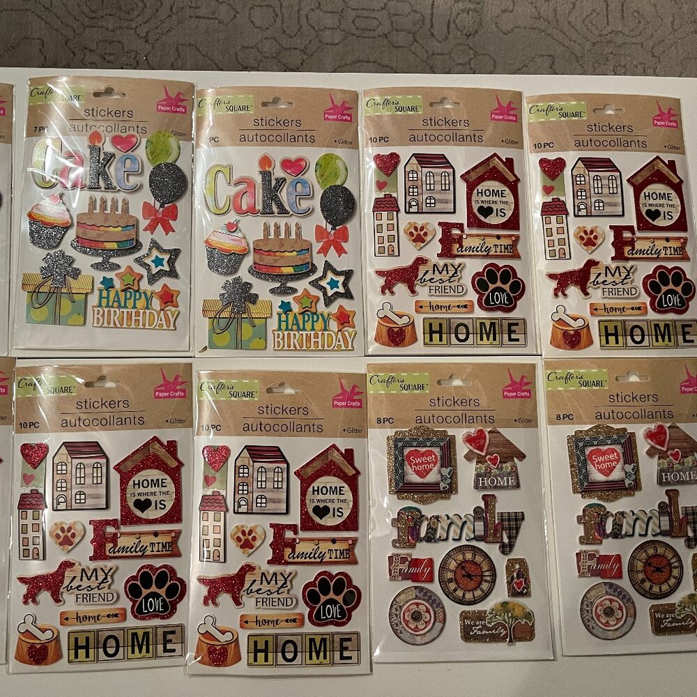 Stickers!  10 Packs (Theme: Family, Dogs, Home Birthday‎ (Glittery & Fun!) (NEW)